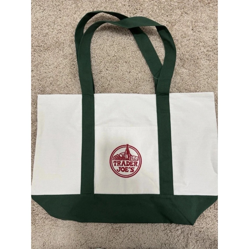 Collector's Item Authentic Trader Joe's Canvas Tote Bag Green Cream NEW With Tag